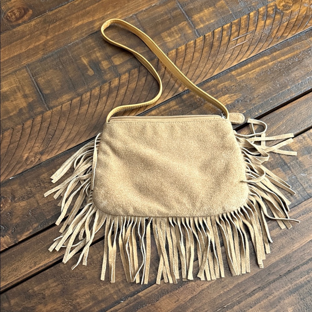Genuine Leather Fringe Tan Hand Bag